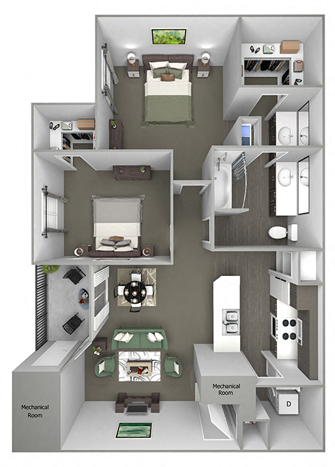 Floor plan for 2 beds, 1 bath, 1000 sqft